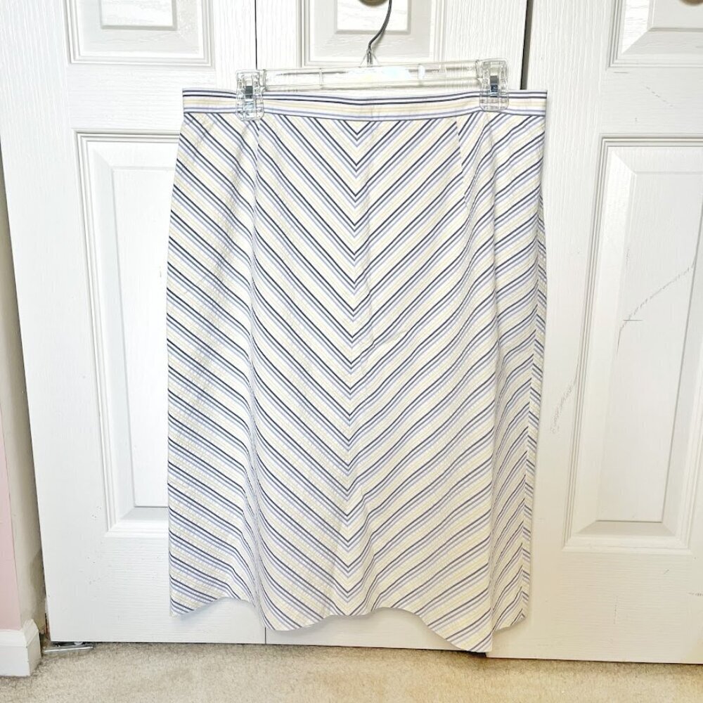 Brooks Brothers Chevron Print Textured Poplin Cotton Fully Lined A-Line Skirt